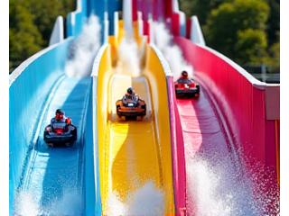 Multi-lane racing slides with starting gates